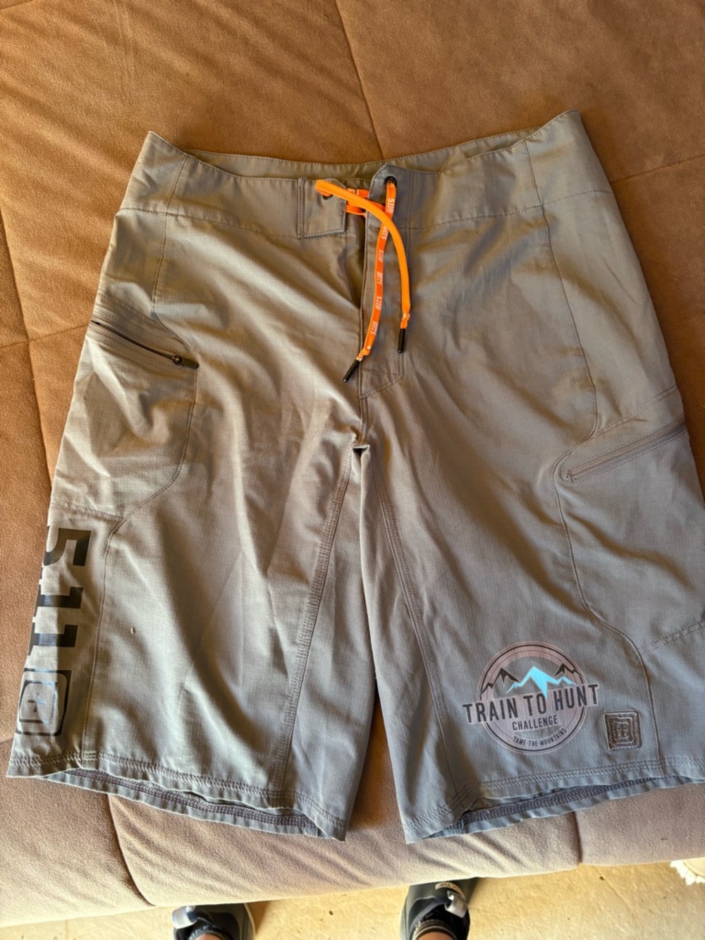 5.11 Tactical Gray Swim Board Shorts with Orange Drawstring